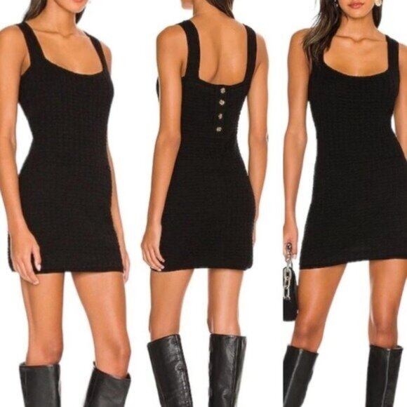 Free People Beach Mini Knit Sweater Dress in Black - Picture 1 of 7
